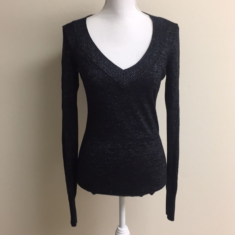 Express black and silver sparkle v neck sweater